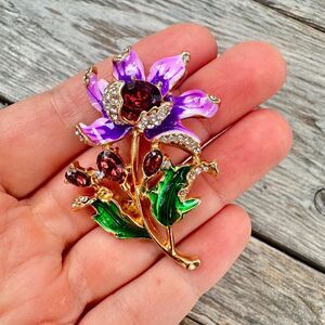 Vintage Jewelry Gorgeous Purple Flower Brooch Flower Statement Jewelry